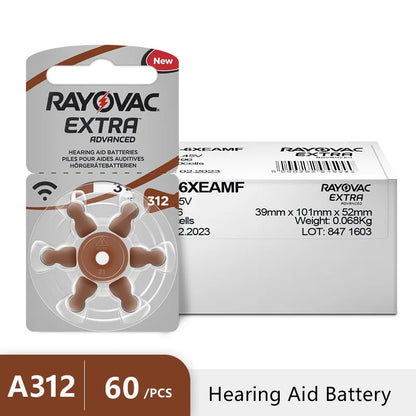 60 PCS Rayovac Extra Performance Hearing Aid Batteries 1.45V 312 312A A312 PR41