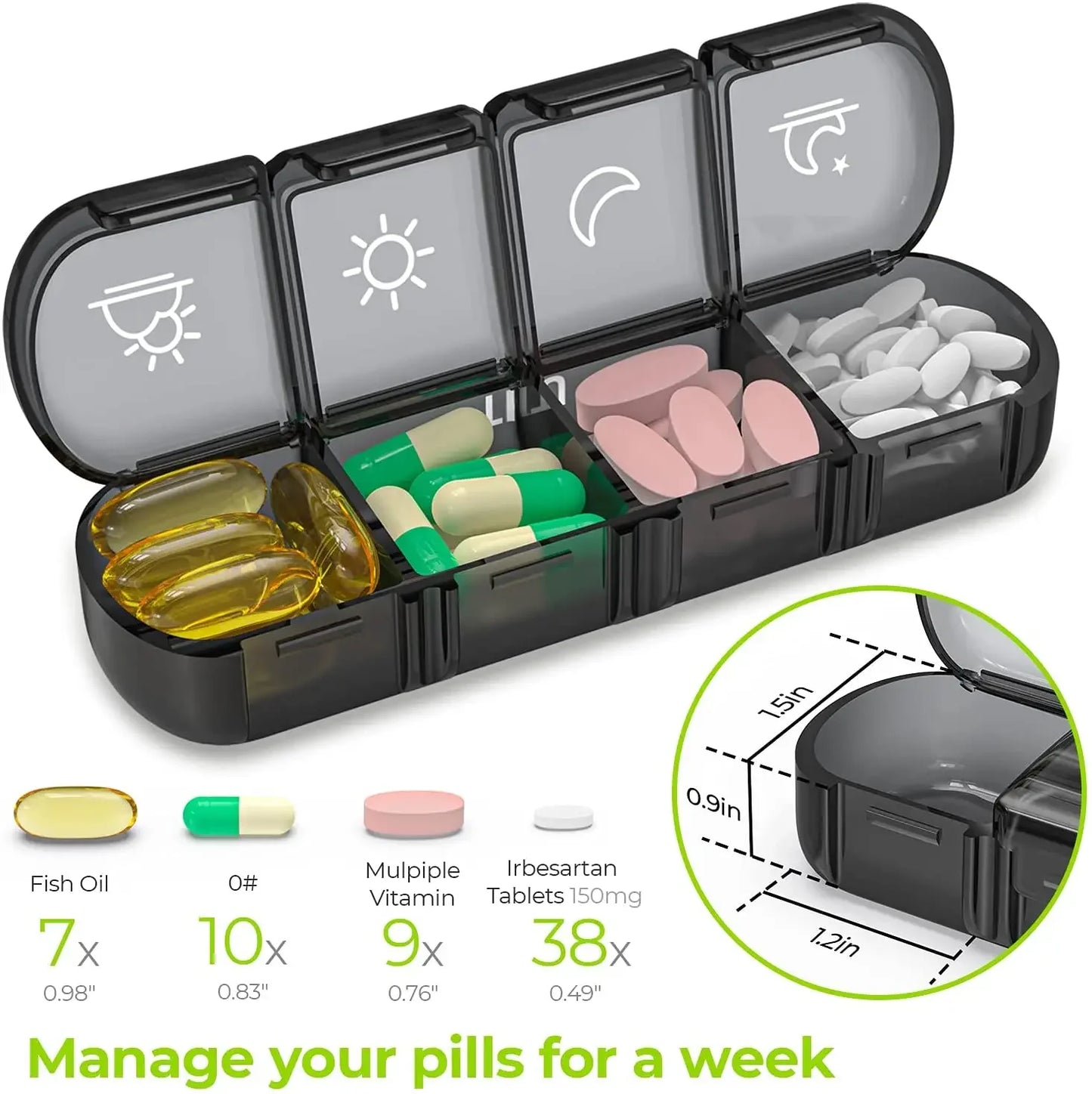 Weekly Pill Organizer 4 Times a Day with 7 Daily Large Pill Box Cases