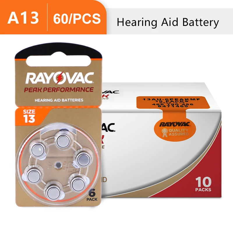 Hearing Aid Batteries 60 PCS 10 Cards Zinc Air 1.45V Rayovac Peak A13 13A 13 P13 PR48